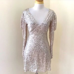 NWT! ZARA M beige/champagne sequin puff / balloon sleeve NYE / holiday dress